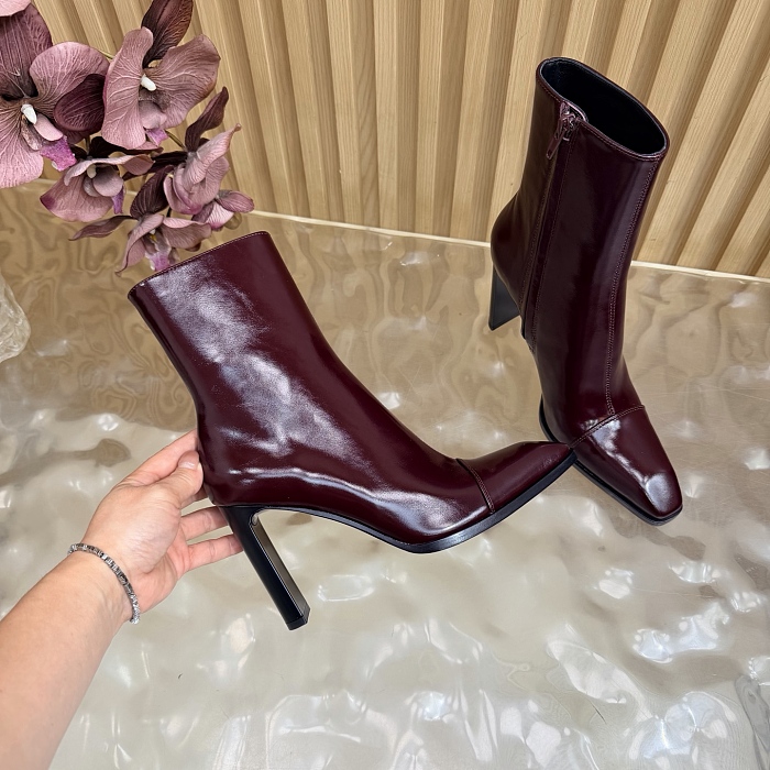 Burgundy Patent Leather Pointed Toe High Heel Ankle Boots