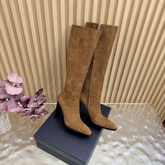 Suede Pointed Toe Chunky Heel Knee High Boots