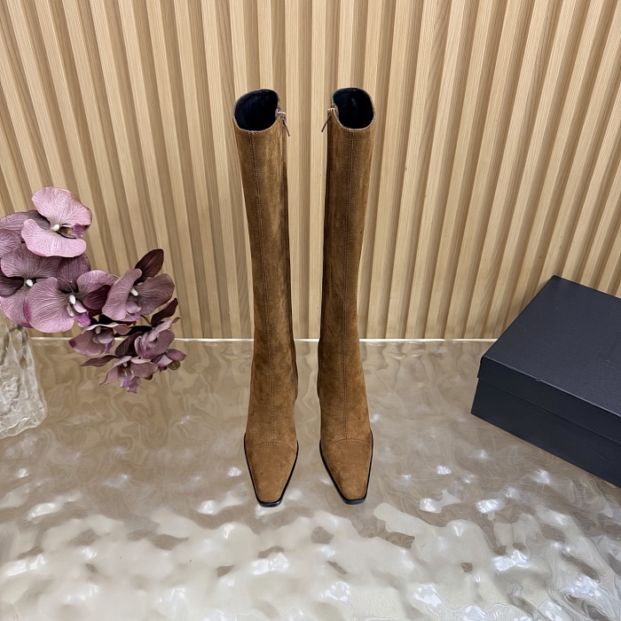 Suede Pointed Toe Chunky Heel Knee High Boots