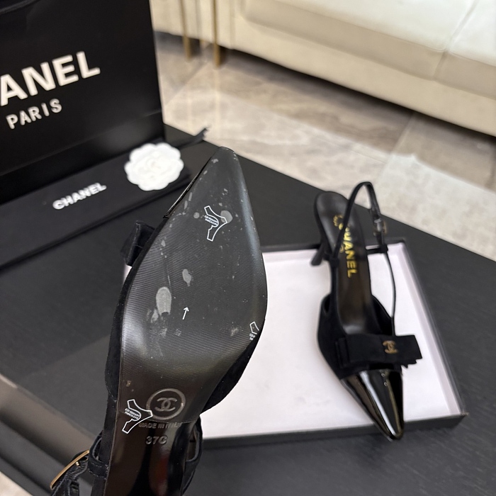 Black Suede Pointed Toe Slingback Pumps With Bow Detail