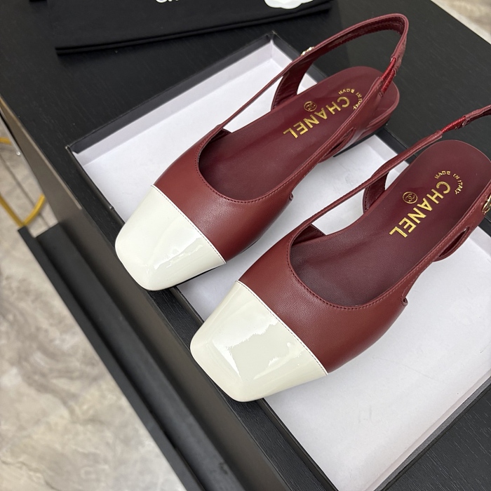 Two Tone Slingback Pumps with Block Heel and Cap Toe