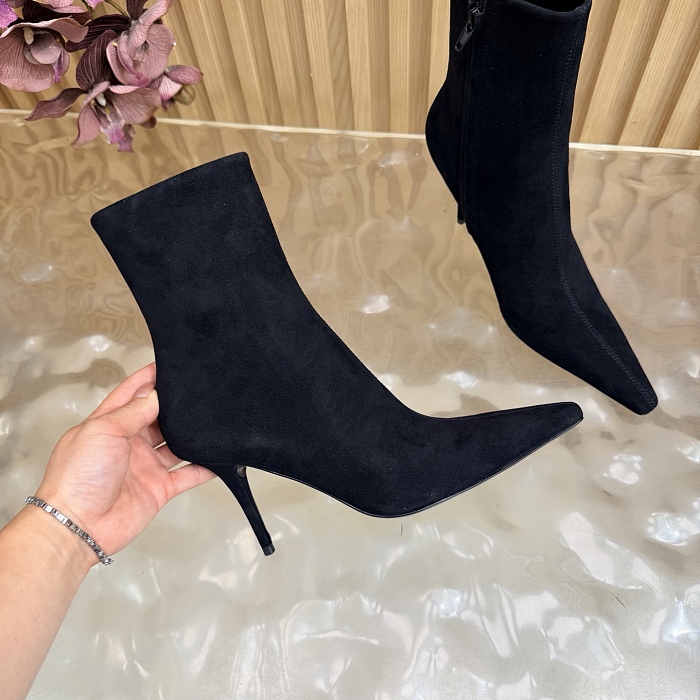 Black Suede Pointed Toe Stiletto Heel Ankle Boots