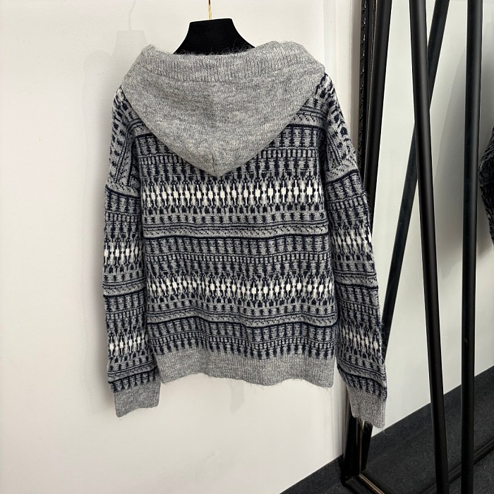 Cozy Icon Embroidered Zip Up Hooded Knit Cardigan