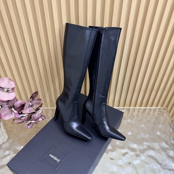 Black Pointed Toe High Heel Knee High Boots