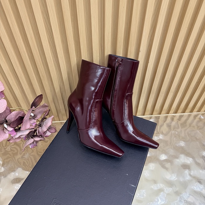 Burgundy Pointed Toe Stiletto High Heel Ankle Boots