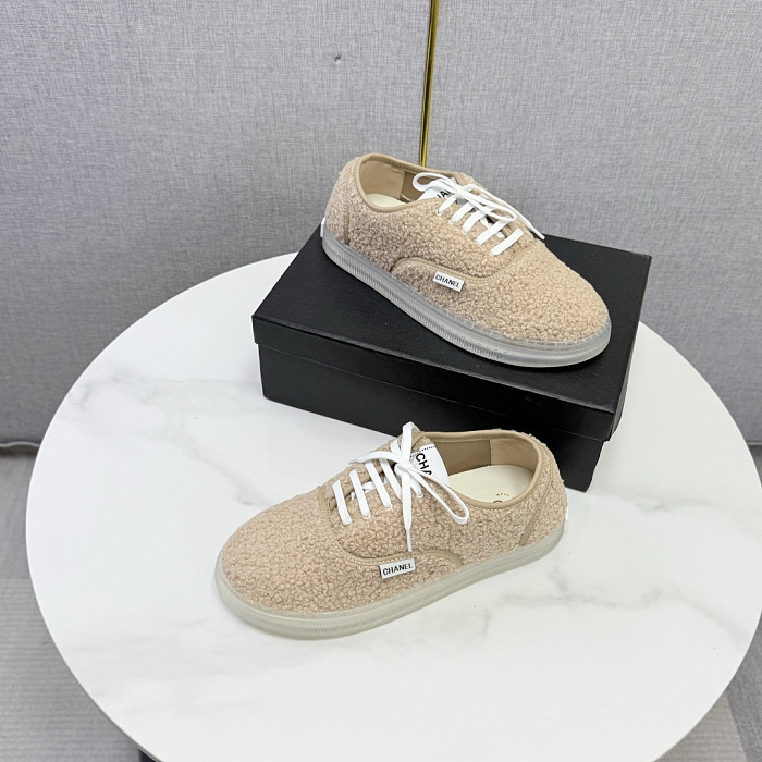 Fuzzy Sherpa Lace Up Casual Sneakers With Transparent TPU Sole