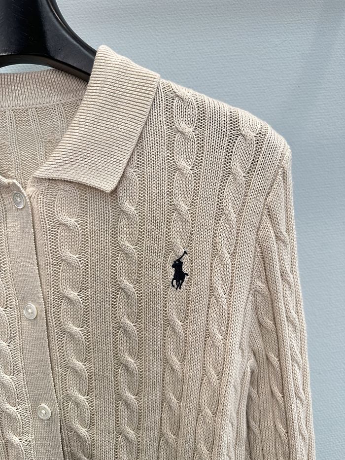Preppy Cable Knit Cropped Polo Collar Cardigan
