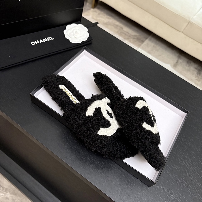 Fuzzy Shearling Flat Slides