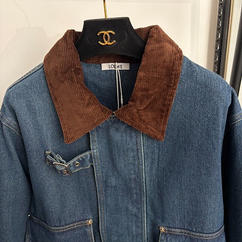 Cargo Pocket Contrast Corduroy Collar Long Sleeve Denim Jacket
