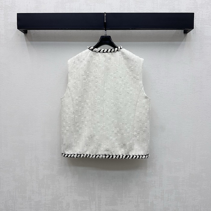 Textured Tweed Braided Trim Open Front Layering Vest