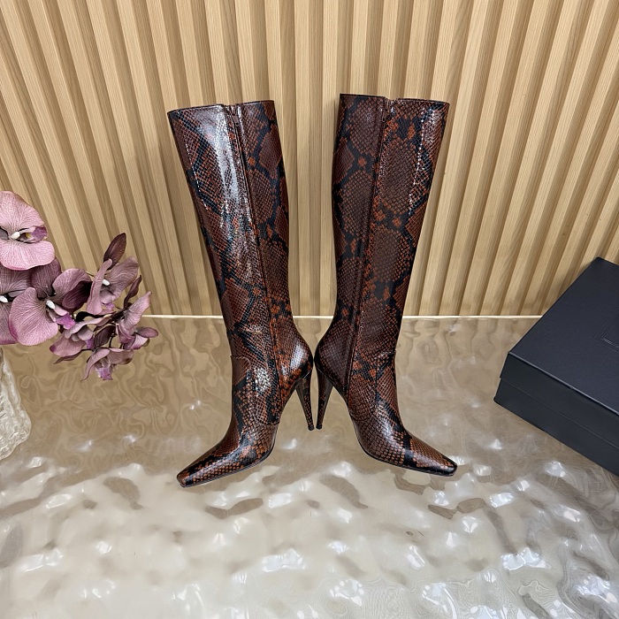 Snake Embossed Pointed Toe High Heel Boots