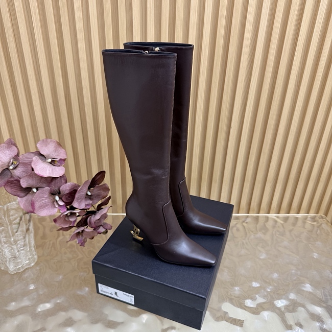 Pointed Toe High Heel Boots With Side Zipper And Metal Heel Detail