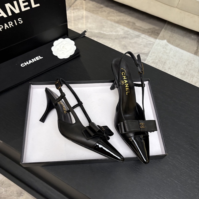 Black Pointed Toe Bow Kitten Heel Slingback Pumps
