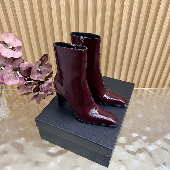Burgundy Patent Leather Pointed Toe High Heel Ankle Boots