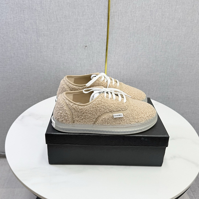 Fuzzy Sherpa Lace Up Casual Sneakers With Transparent TPU Sole