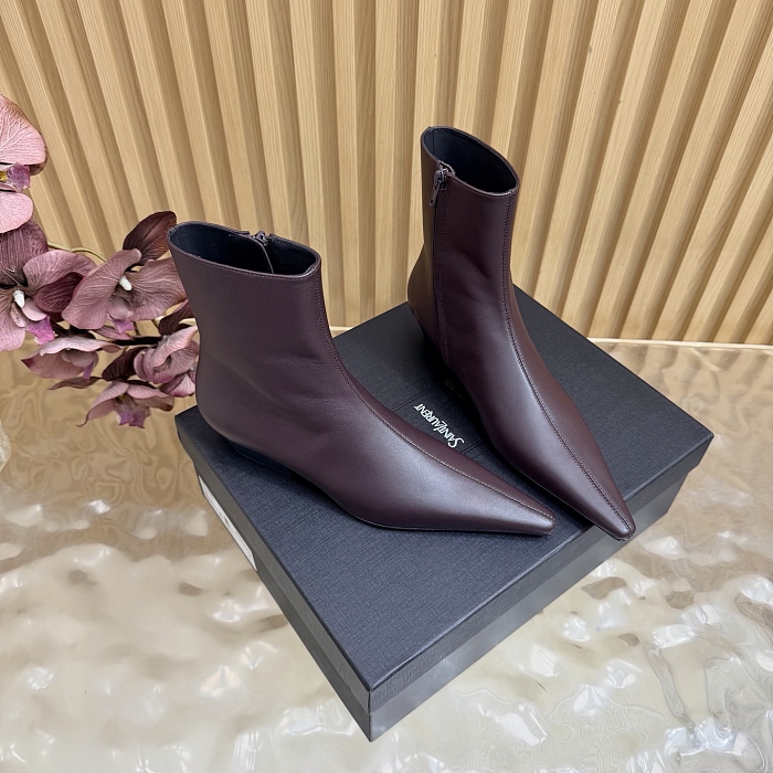 Pointed Toe Side Zip Leather Ankle Boots