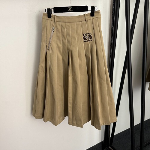 Chic Embroidered Graphic Zipper Pocket High Waist Pleated Midi Skirt