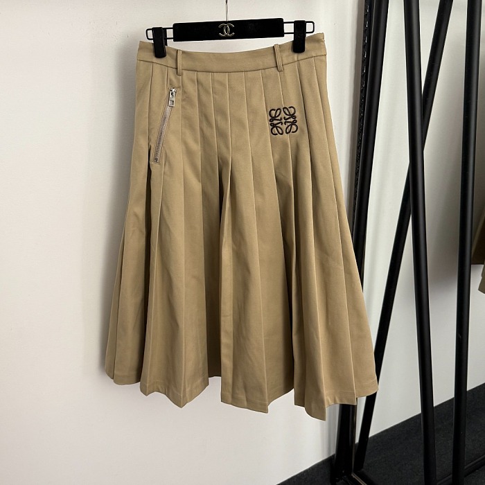 Chic Embroidered Graphic Zipper Pocket High Waist Pleated Midi Skirt