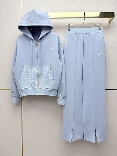 Monogram Jacquard Zip Up Hoodie And Slit Sweatpants Set