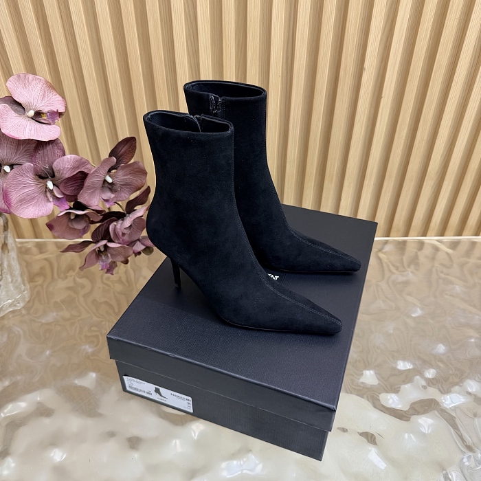 Black Suede Pointed Toe Stiletto Heel Ankle Boots