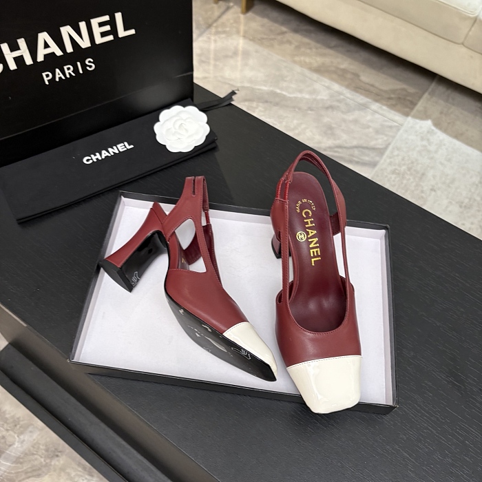 Two Tone Cap Toe Chunky Heel Slingback Pumps