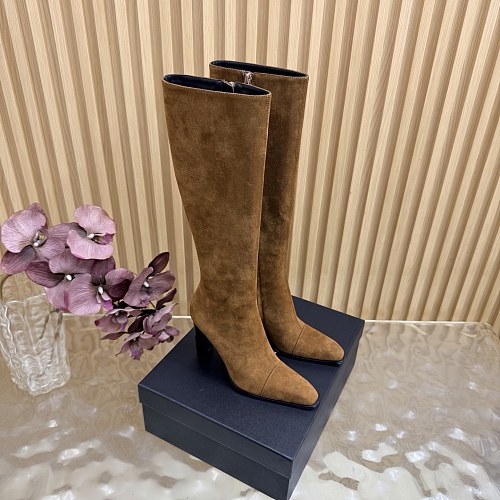 Suede Pointed Toe Chunky Heel Knee High Boots