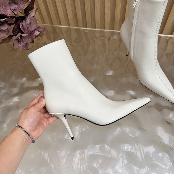 White Pointed Toe Stiletto Heel Ankle Boots
