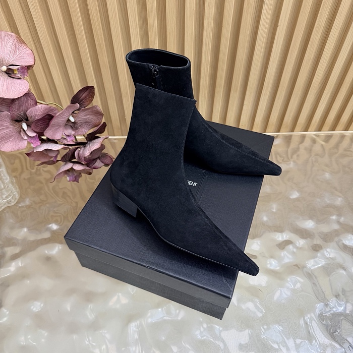 Suede Pointed Toe Side Zip Ankle Boots