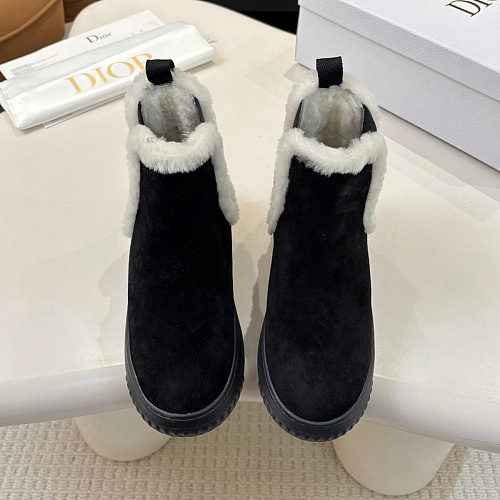 Black Suede Chelsea Boots With Shearling Trim And Chunky Sole