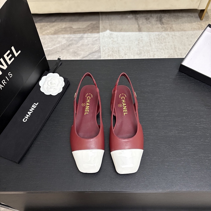 Two Tone Slingback Pumps with Block Heel and Cap Toe