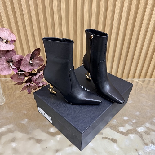 Black Pointed Toe Stiletto Heel Ankle Boots With Metal Heel