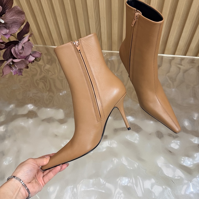 Pointed Toe Stiletto Heel Leather Ankle Boots