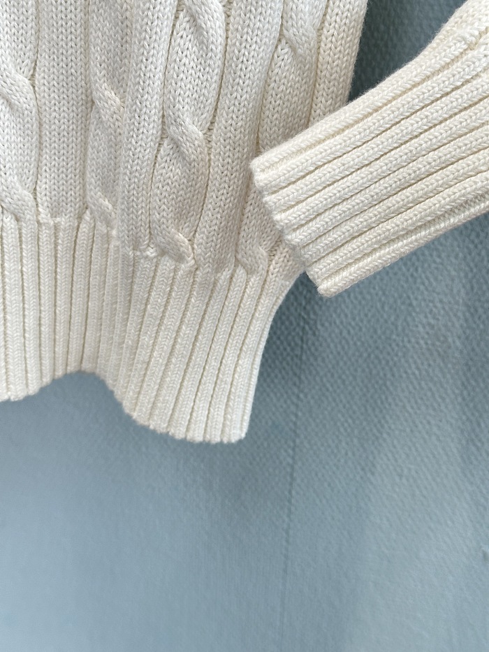 Preppy Cable Knit Ribbed Hem Crew Neck Pullover Sweater