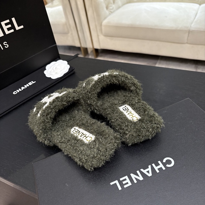 Fuzzy Shearling Flat Slides