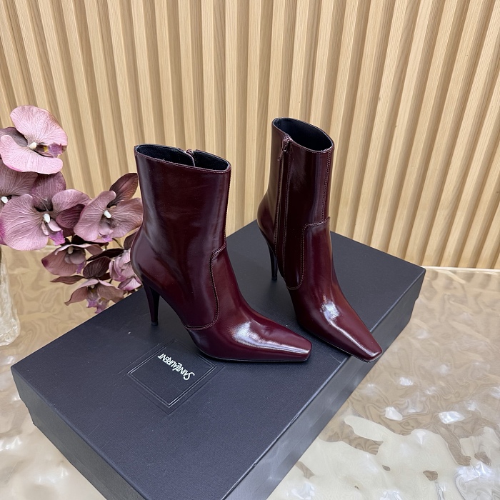 Burgundy Pointed Toe Stiletto High Heel Ankle Boots