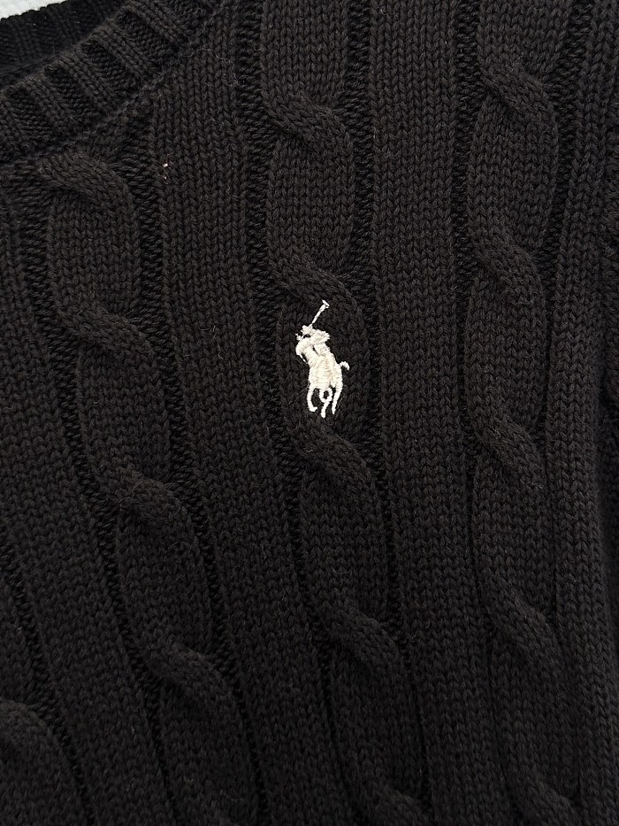Preppy Cable Knit Ribbed Hem Crewneck Cotton Pullover Sweater