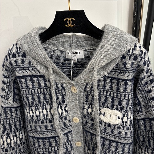 Cozy Icon Embroidered Zip Up Hooded Knit Cardigan