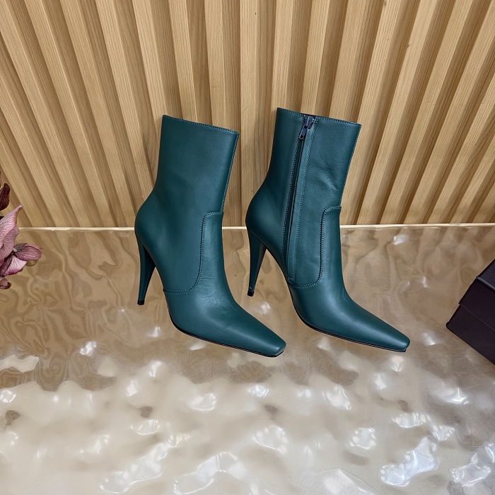 Green Pointed Toe Stiletto Heel Ankle Boots