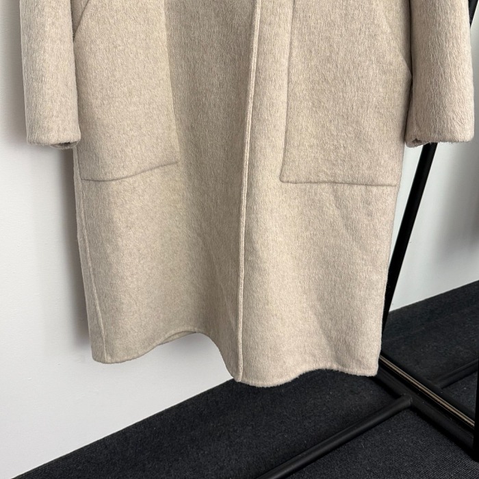 Faux Leather Patch Hooded Wool Blend Overcoat