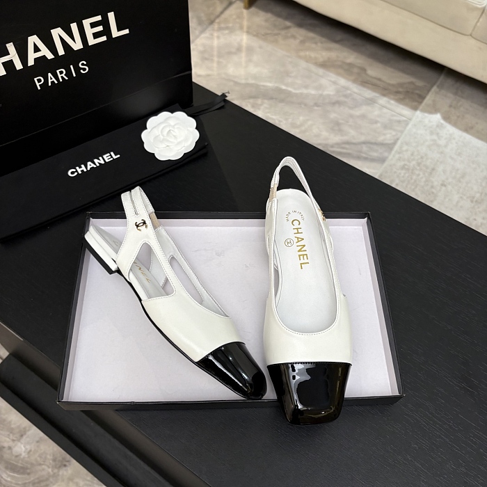 Two Tone Patent Cap Toe Slingback Pumps