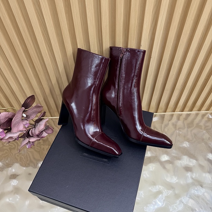 Burgundy Patent Leather Pointed Toe High Heel Ankle Boots
