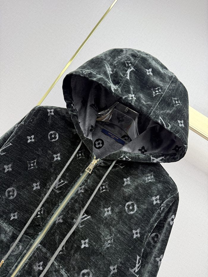 Embossed Velvet Zip Up Hoodie And Wide Leg Pants Set