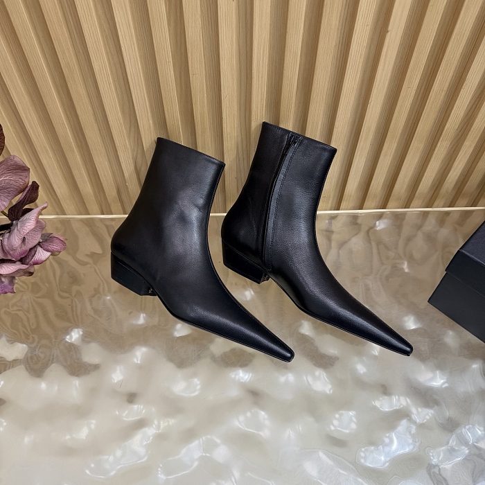 Black Leather Pointed Toe High Heel Ankle Boots
