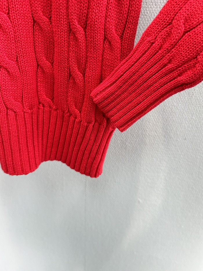 Preppy Cable Knit Ribbed Hem Crew Neck Cotton Sweater