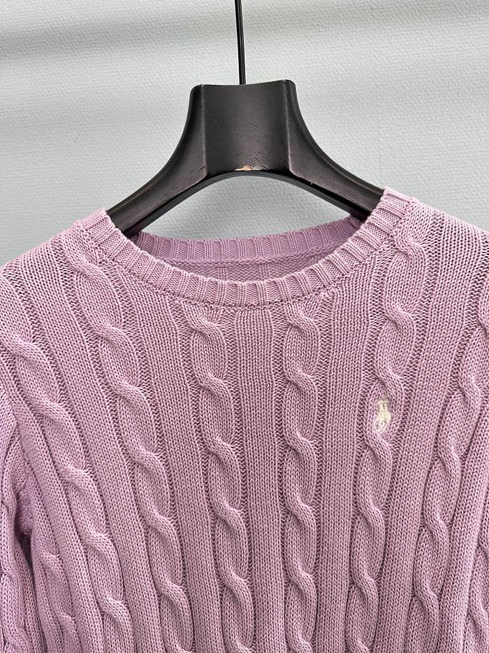 Preppy Cable Knit Crew Neck Cotton Pullover Sweater