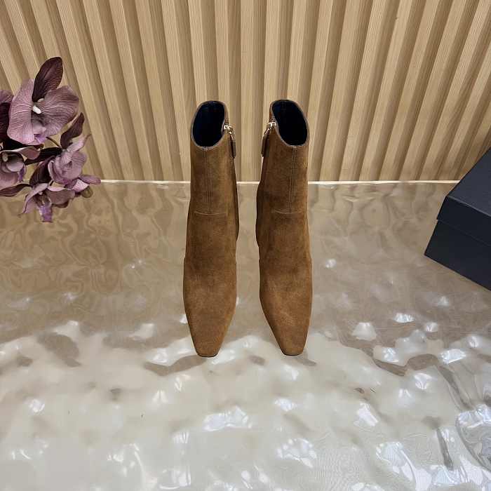 Pointed Toe Suede Heeled Ankle Boots With Metal Heel Detail
