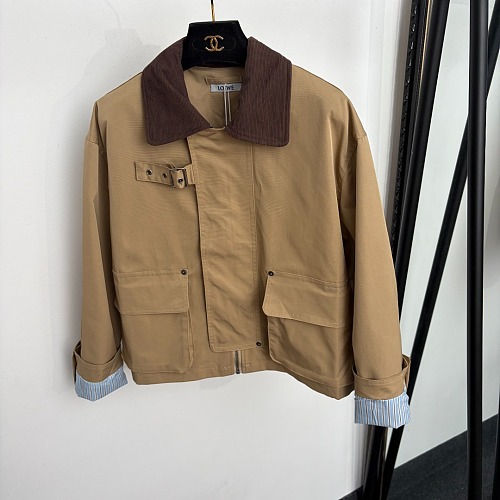 Corduroy Lapel Long Sleeve Utility Trench Coat With Back Graphic Patch