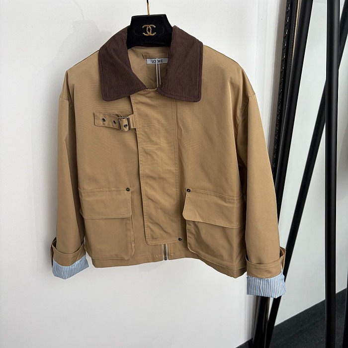 Corduroy Lapel Long Sleeve Utility Trench Coat With Back Graphic Patch