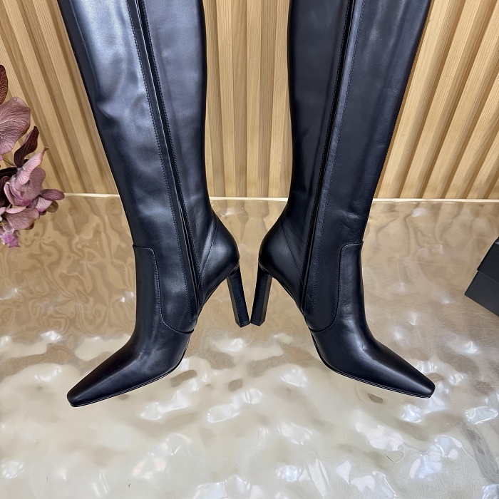 Black Pointed Toe High Heel Knee High Boots