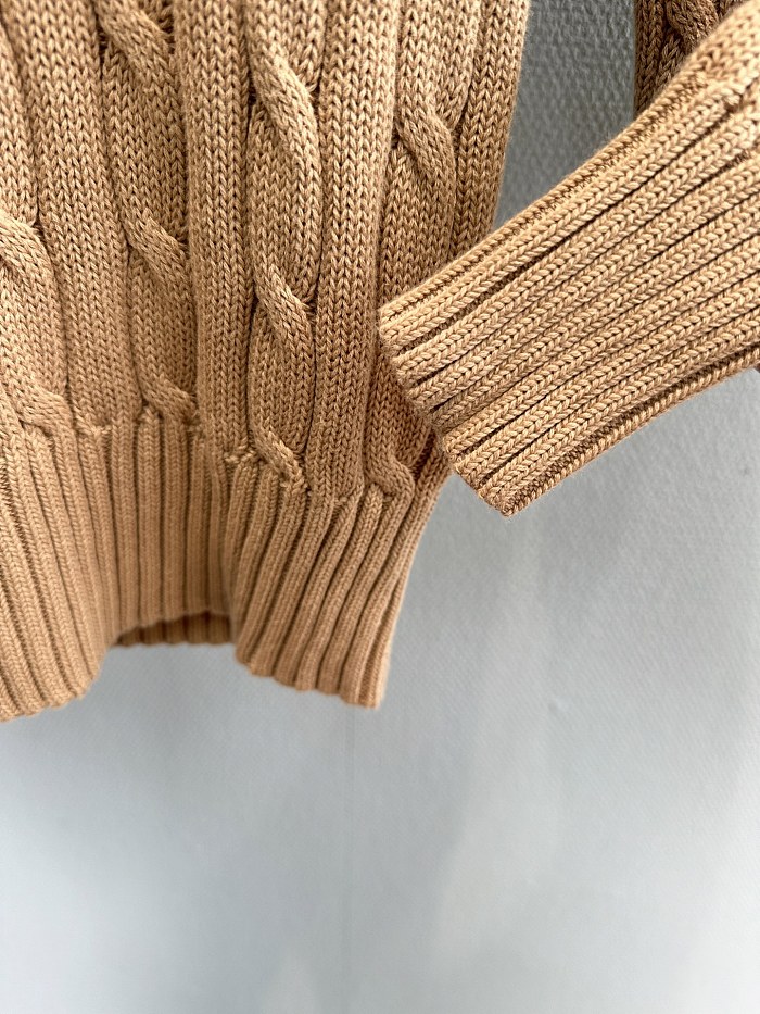 Preppy Cable Knit Crewneck Pure Cotton Pullover Sweater